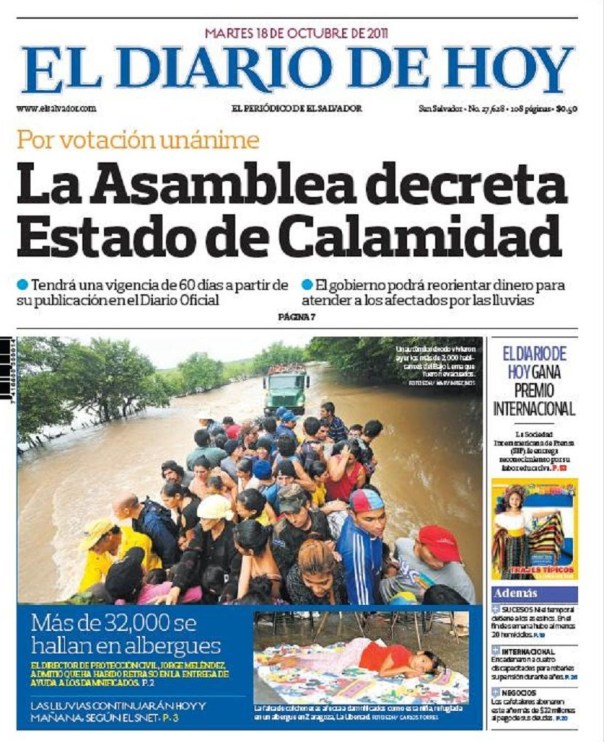 Portada de El Diario de Hoy, de El Salvador, del 18 de octubre, del 2011