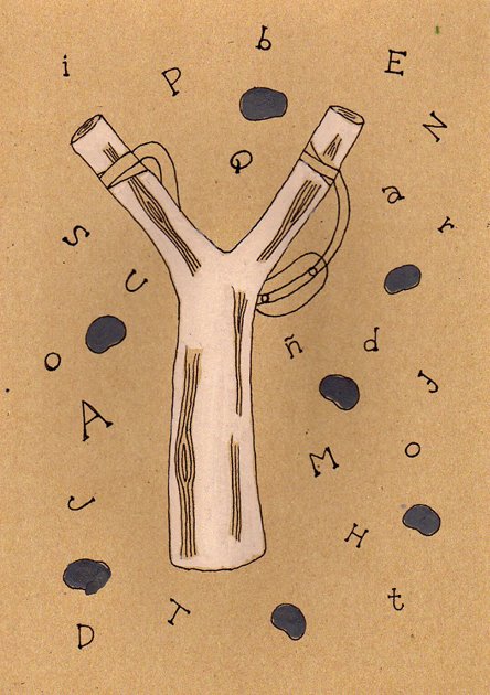 "La tiradora (tirachinas) de palabras". En lugar de piedras lanza palabras y deseos para cambiar el mundo. Ilustración by Valeria Zelaya Lacayo.