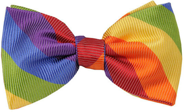 Lazo para el pelo o pajarita con los colores emblemáticos del Orgullo Gay, Lésbico y Trans, que se celebra el 28 de junio.