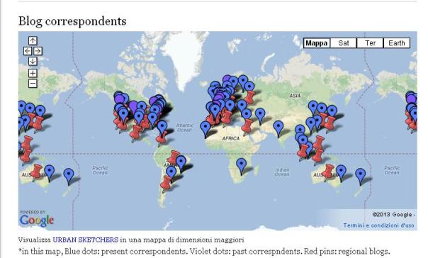 Hacer click en el mapa para dirigirte a la página de Urban Sketchers y localizar a tu grupo más cercano.
